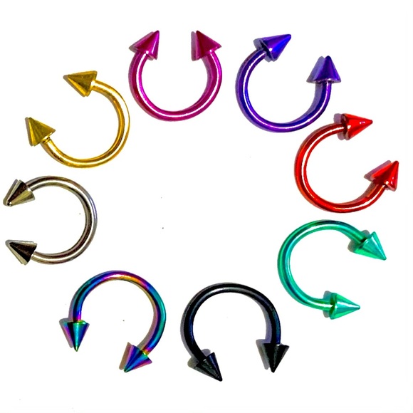 Spiked Horseshoe Ring Hoop 16g 8mm 5/16" Lip Nose - Picture 6 of 10